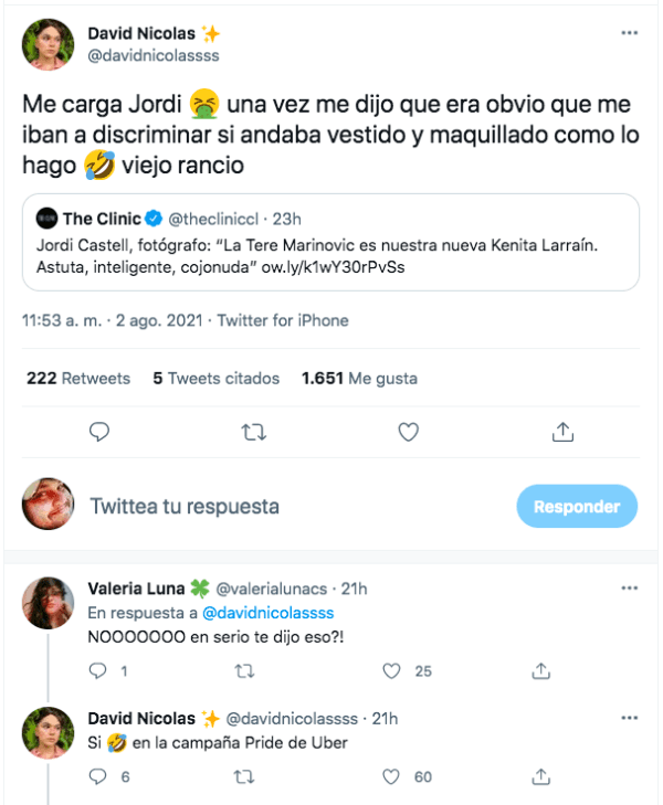 La reacción del influencer David Nicolás ante las alabanzas de Jordi Castell para Teresa Marinovic.