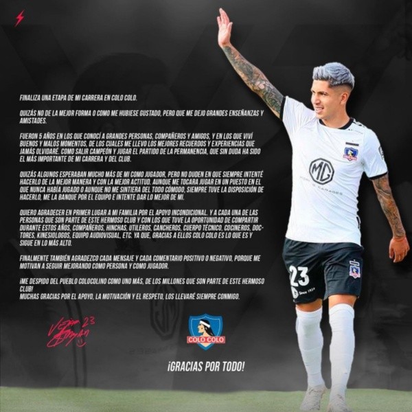 La carta de despedida de Véjar.