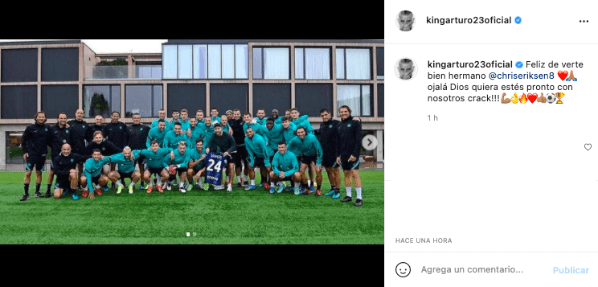 El mensaje de Vidal a Eriksen en Instagram.
