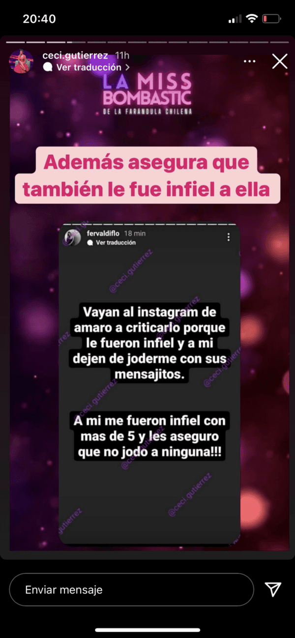 Las historias con que Cecilia Gutiérrez llamó la atención sobre la situación que está viviendo la ex de Amaro Gómez-Pablos, Fernanda Valdivia.(2)