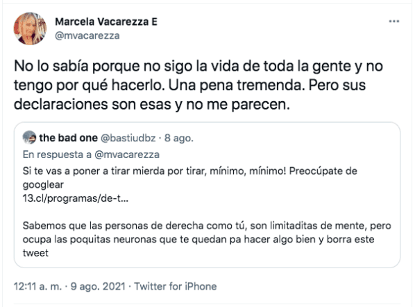 La defensa de Marcela Vacarezza.