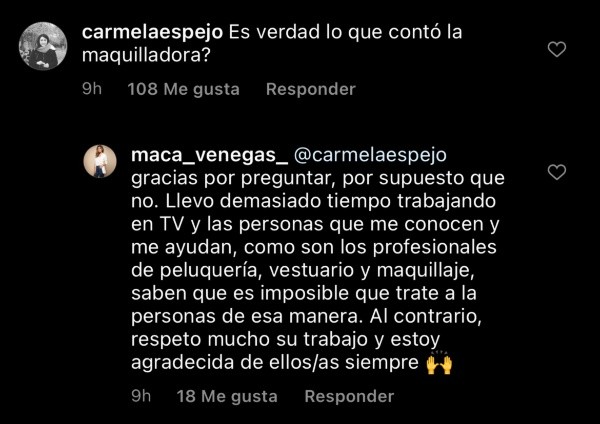 La respuesta de Macarena Venegas a la acusación de la maquilladora de TV+.
