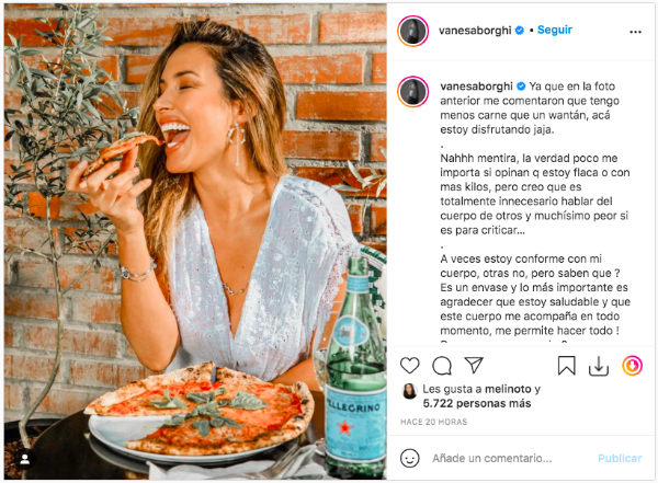 La publicación con que Vanesa Borghi respondió a sus críticos.