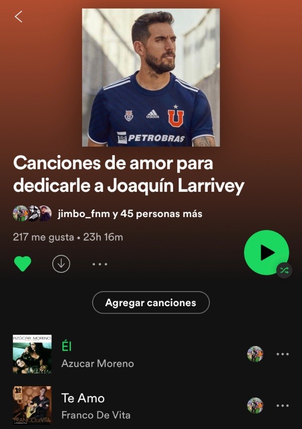 La lista Spotify de Joaquín Larrivey