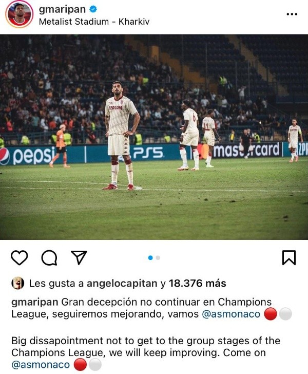 El posteo de Guillermo Maripán en Instagram