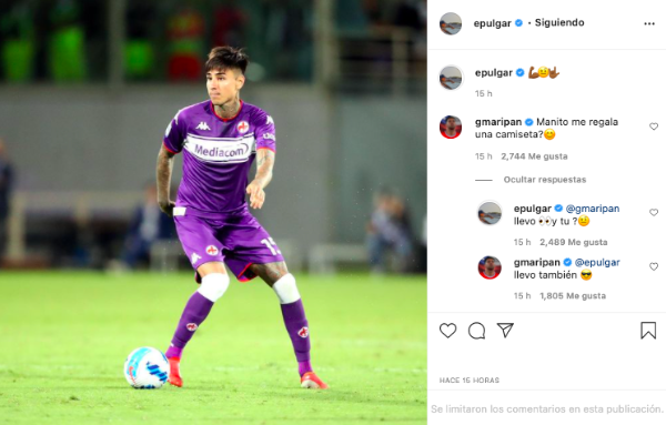 El mensaje de Pulgar en redes sociales confirmando su viaje a Chile.