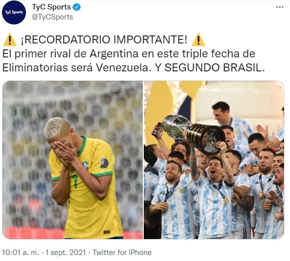 TyC dejó la grande en redes sociales con el punzante posteo dedicado a Brasil.
