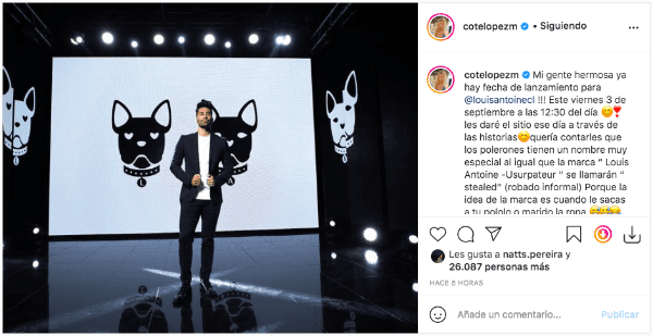 Cote López anuncia lanzamiento de su línea de ropa a través de su cuenta en Instagram.