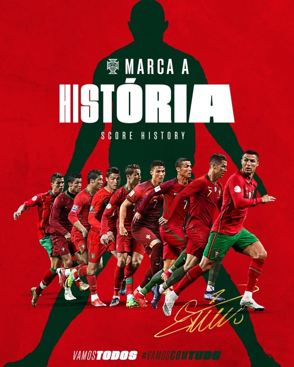La imagen con la que la selección de Portugal celebró el récord de Cristiano Ronaldo.