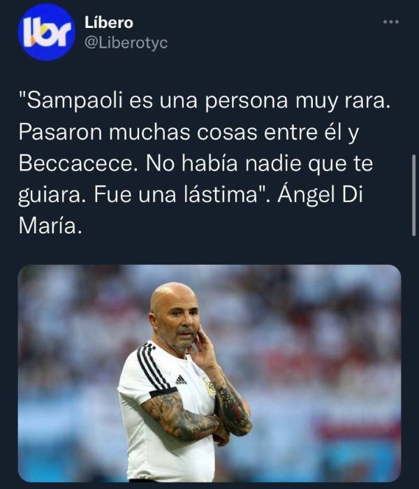 Ángel Di María nuevamente cargó sus dardos contra Jorge Sampaoli