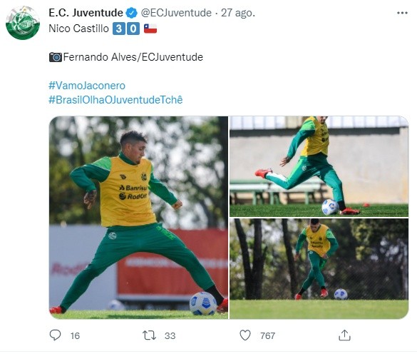 Nicolás Castillo se prepara para debutar en la Seria A de Brasil.