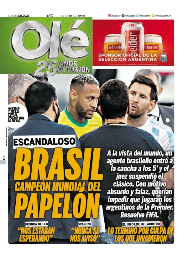 La contundente portada del Diario Olé.
