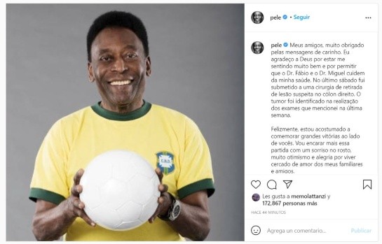 El mensaje de Pelé llamando a la calma (Instagram)