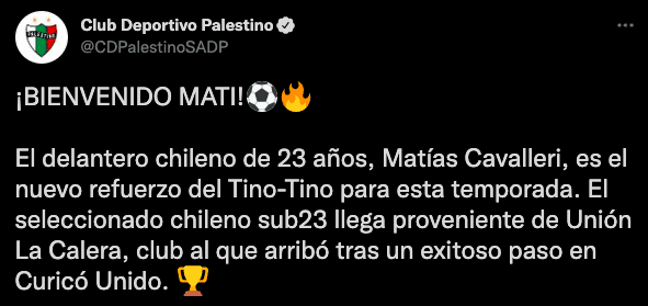 La bienvenida de Palestino a Matías Cavalleri