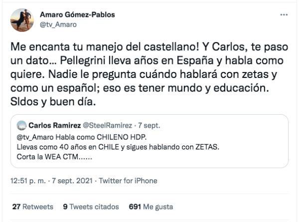 José Antonio Neme sale en defensa yle hizo un cariñito en Twitter a Amaro Gómez-Pablos.(1)