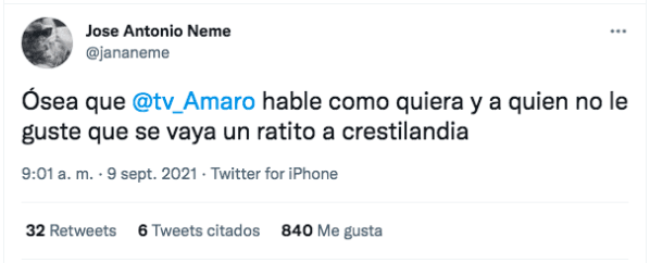 José Antonio Neme sale en defensa yle hizo un cariñito en Twitter a Amaro Gómez-Pablos.(3)