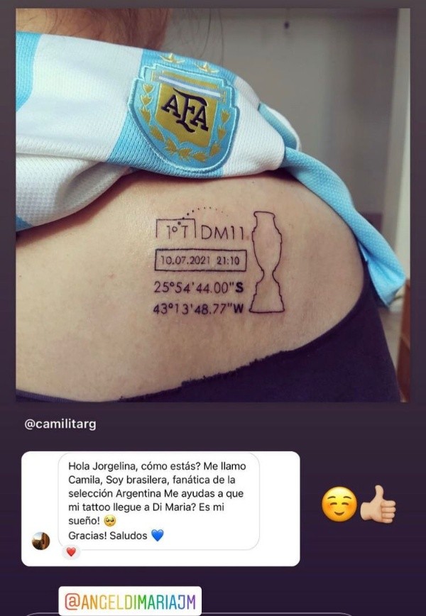 El mensaje que publicó Jorgelina, esposa de Ángel Di María, en donde cuenta la historia del tatuaje de Camila.