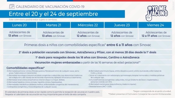 Calendario habitual de vacunación.  (Foto: Minsal.)