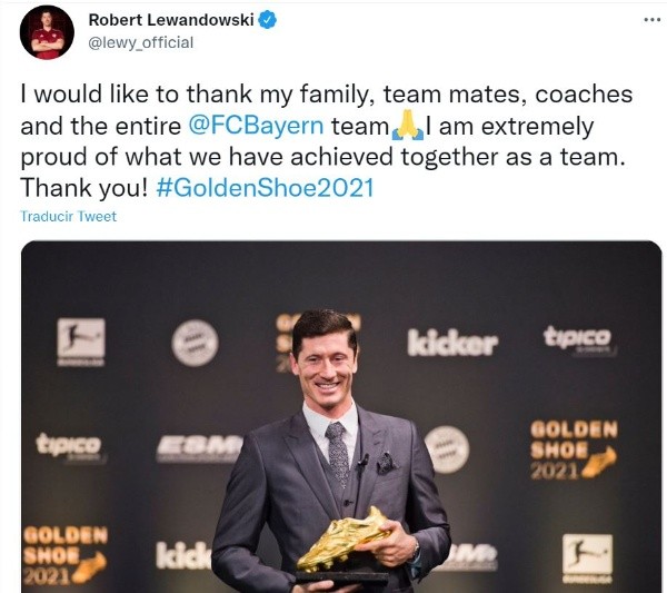 Lewy agradeció al Bayern Munich en Twitter