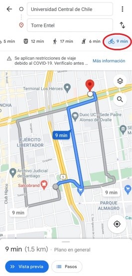 Google Maps versión móvil (app)