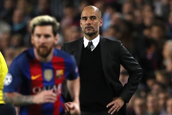 Josep Guardiola y Mesi en Barcelona: este martes se pueden enfrentar.