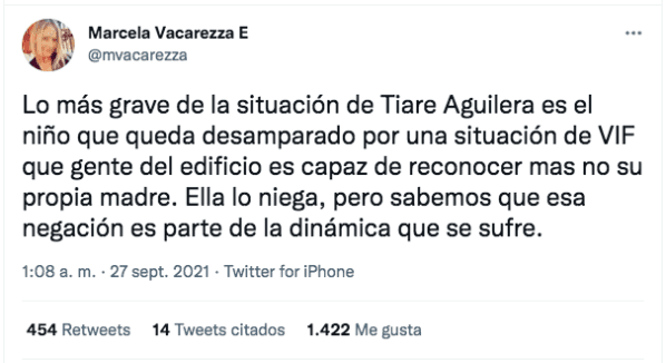 La polémica publicación en Twitter de Marcela Vacarezza, sobre la agresión sufrida por la convencional Tiare Aguilera.