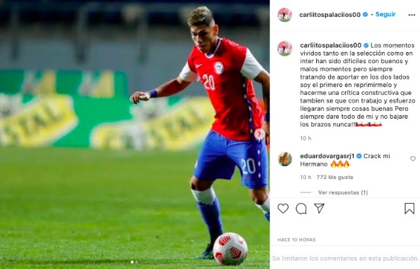 Las palabras de Carlos Palacios en Instagram.