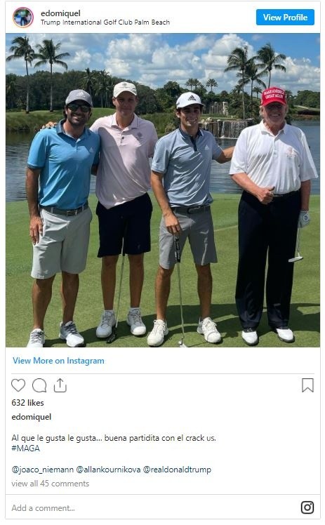 Niemann jugó con Trump en uno de sus campos de golf (Instagram)