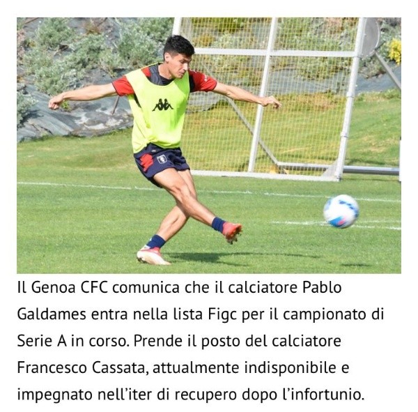 Con este comunicado el equipo italiano confirma la inscripción de Pablo Galdames