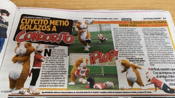 Trome enfrentó a “Cuycito” contra Condorito para calentar el Clásico del Pacífico entre Perú y Chile. Foto: RedGol
