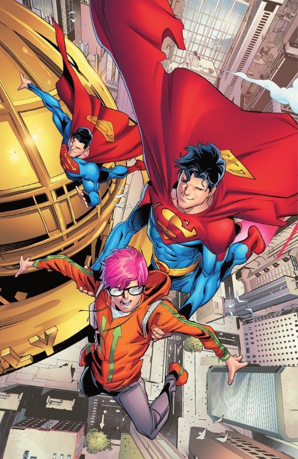 Otra de las portadas de Superman: Son of Kal-El donde se aprecia a Jon y Jay.