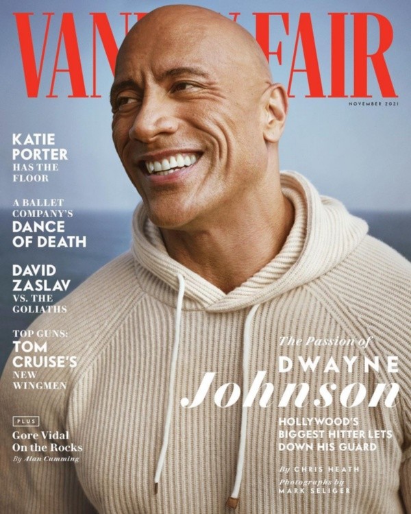 Dwayne Johnson en la portada de Vanity Fair, a propósito de la reveladora entrevista.