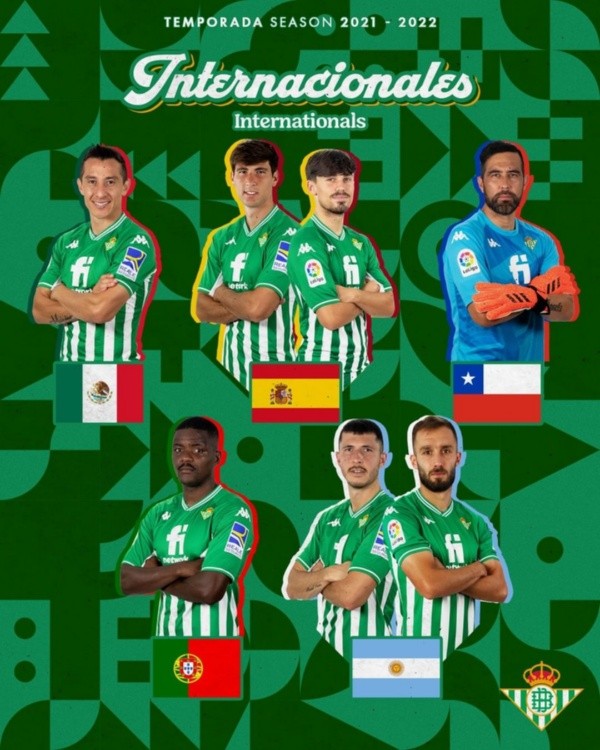 Real Betis muestra con orgullo a sus jugadores seleccionados. Foto: @realbetisbalompie