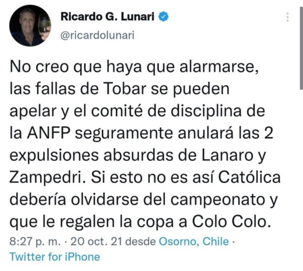 La reacción de Lunari tras las polémicas expulsiones de Tobar a la UC.