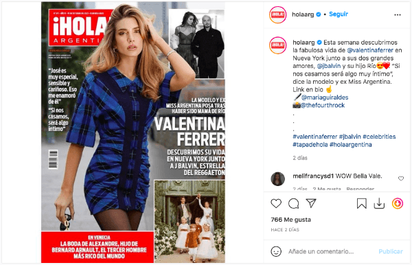 Valentina Ferrer, la novia de J Balvin,en la portada de Hola Argentina.