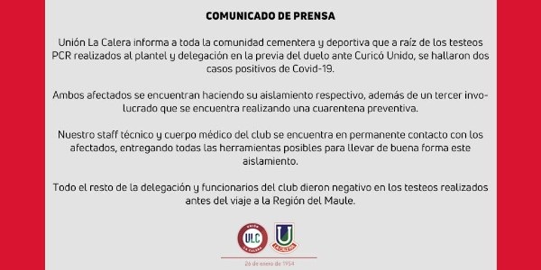 El comunicado de Unión La Calera.