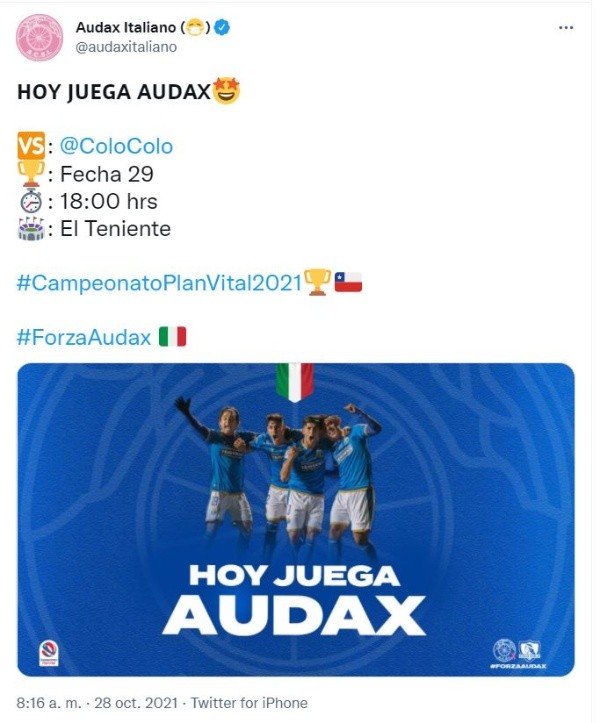 El tuit de Audax confirmando el partido