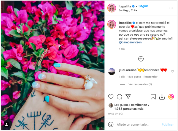 La publicación de Daniela Muñoz confirmando su matrimonio.