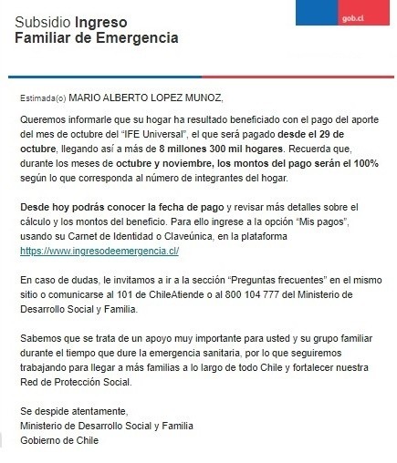 Correo enviado a nombre deMARIO ALBERTO LÓPEZ MUÑOZ