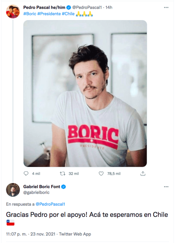 Pedro Pascal apoya a Gabriel Boric