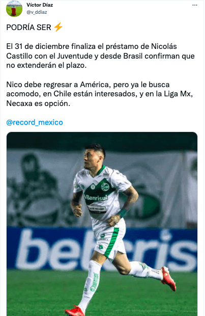 El periodista Víctor Díaz del medio mexicano Récord advirtió que en Chile preguntaron por Nicolás Castillo, pero Necaxa se estaría definiendo como su próximo destino. (Foto: captura)