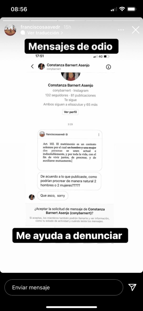 Pancho Saavedra llama a denunciar usuaria que le envió mensaje de odio.