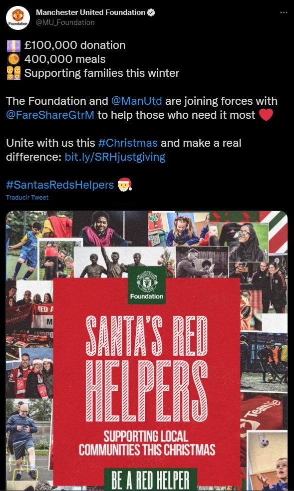 La donación de Manchester United para esta Navidad.