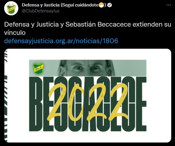 A Beccacece le fue mal en la U, pero la rompe en Defensa y Justicia: renovación de contrato hasta 2022.