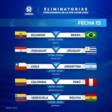 La programación de la fecha 15 de las Eliminatorias