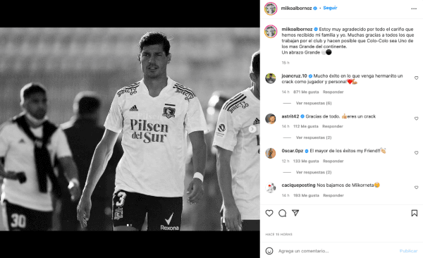 Miiko Albornoz se despide de Colo Colo en Instagram