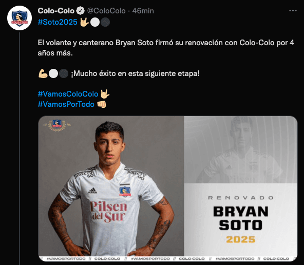 Bryan Soto se queda en Colo Colo hasta el 2025.