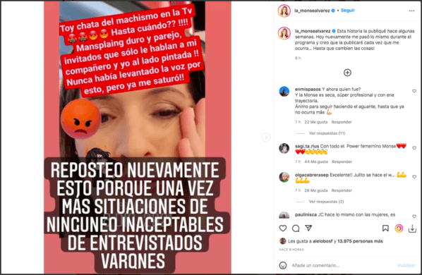 Monserrat Álvarez vuelve indignarse por el machismo en la TV.