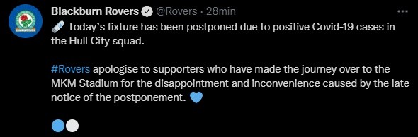 Blackburn Rovers y la suspensión de su partido contra Hull City.