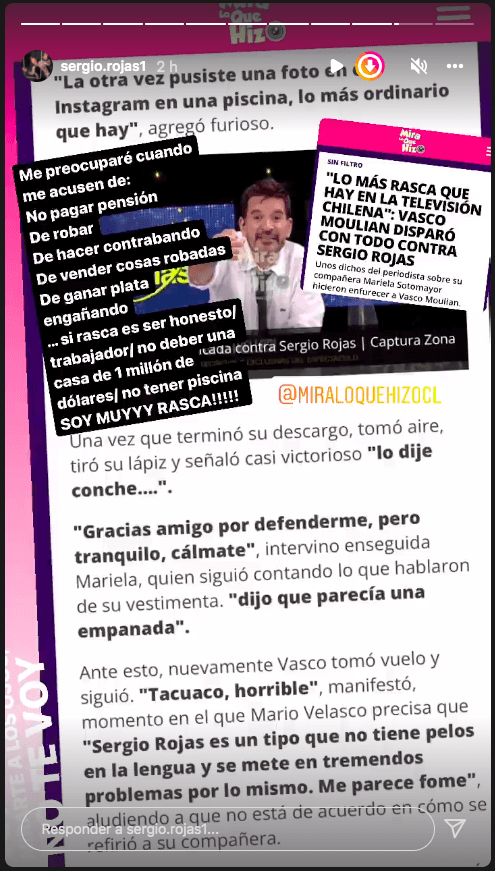 Vasco Moulián se desahoga y ataca con todo a Sergio Rojas: El periodista de Me Late le respondió.